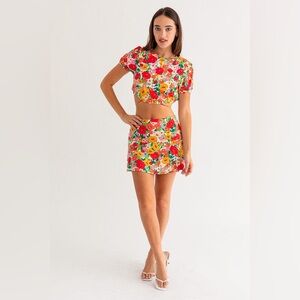 NWT Le Lis Collection Floral Mini Skort and Crop Top Set - Size XS